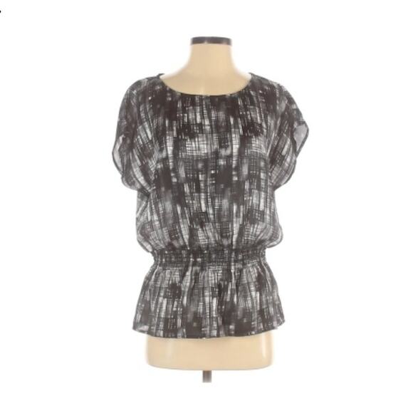 AGB Short Sleeve Black Gray Peplum Silhouette Blouse S - Picture 1 of 6